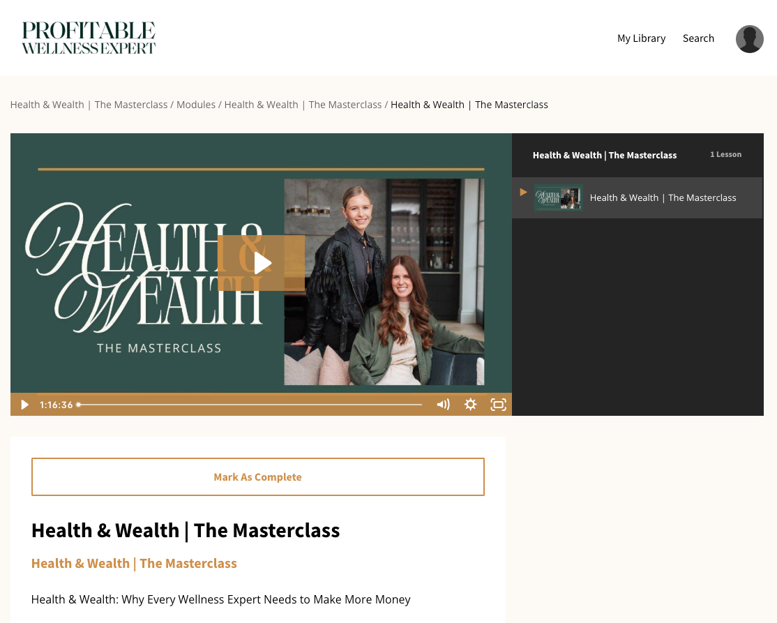 HEALTH & WEALTH | THE MASTERCLASS